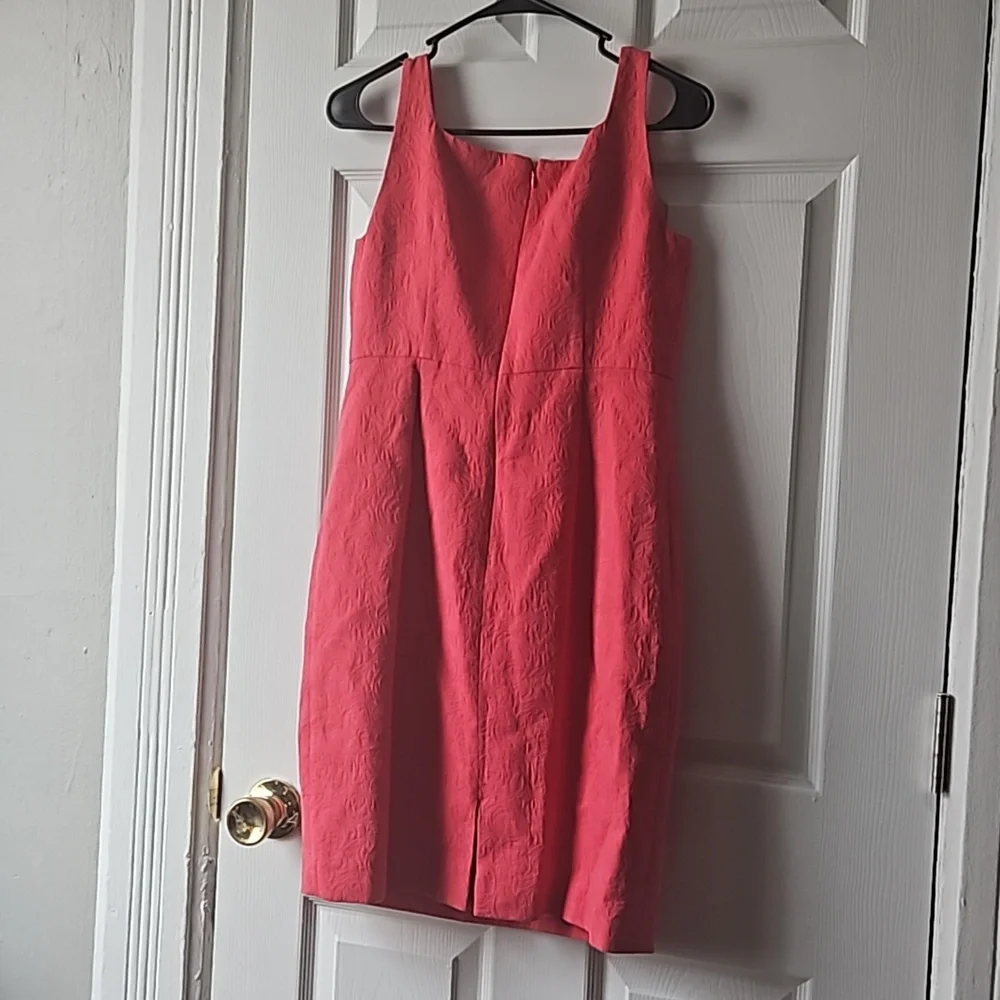 Chetta B Sunhee Jacquard Beaded Shrimp Coral Pink Fitted Sheath Dress  Size  8 - Picture 3 of 4